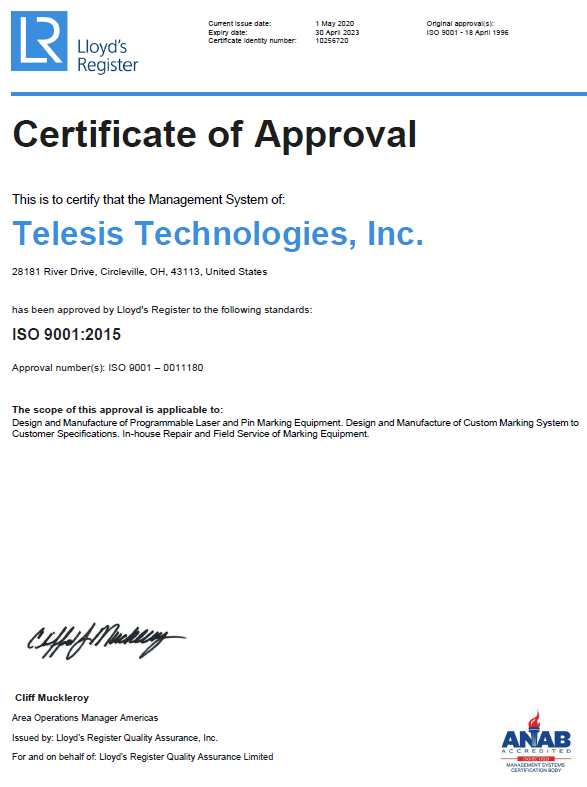 сертификат ISO Telesis